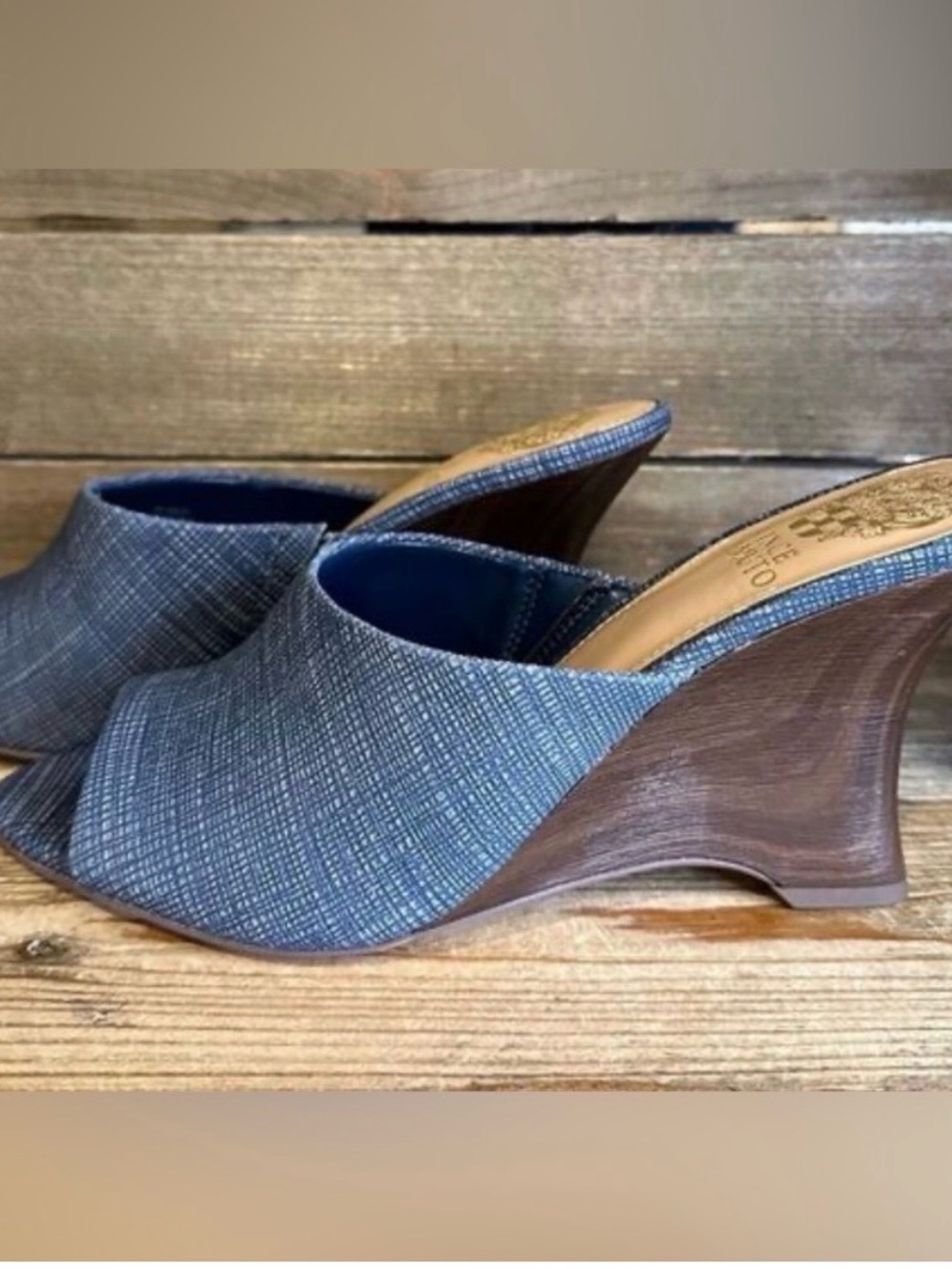 Vince Camuto Blue Denim Vilto Wedge Mules